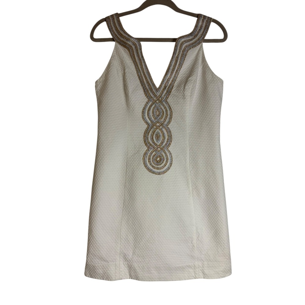 Lilly Pulitzer Valli Shift Dress in Resort White metallic soutache trim Size 6 - Picture 6 of 12